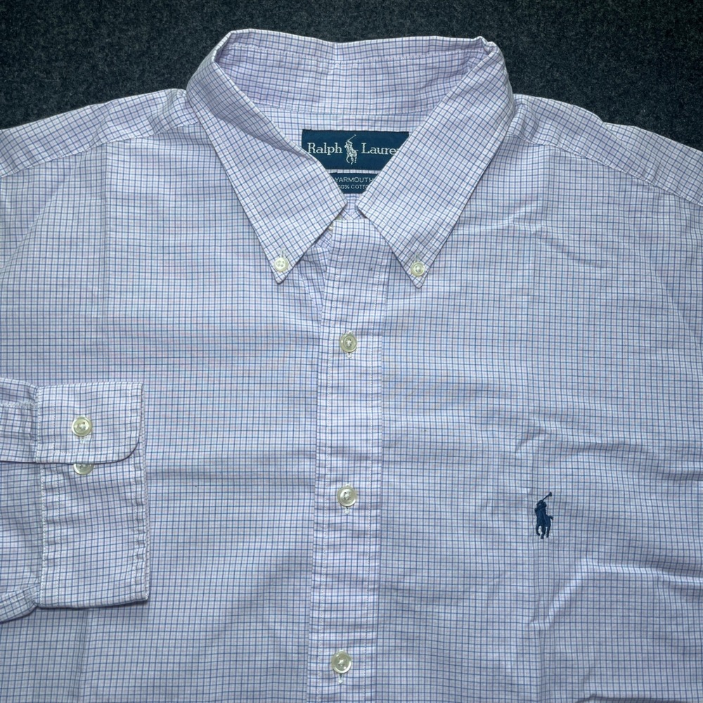 Ralph Lauren Button Down Mens 17 36/37 Blue Excellent Yarmouth Cotton Check